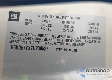 2007 Cadillac Dts Luxury I z USA, uszkodzony, nr VIN 1G6KD57YX7U230527